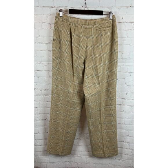TALBOTS beige houndstooth plaid check vintage wool lined straight wide pants 12 - Picture 6 of 8